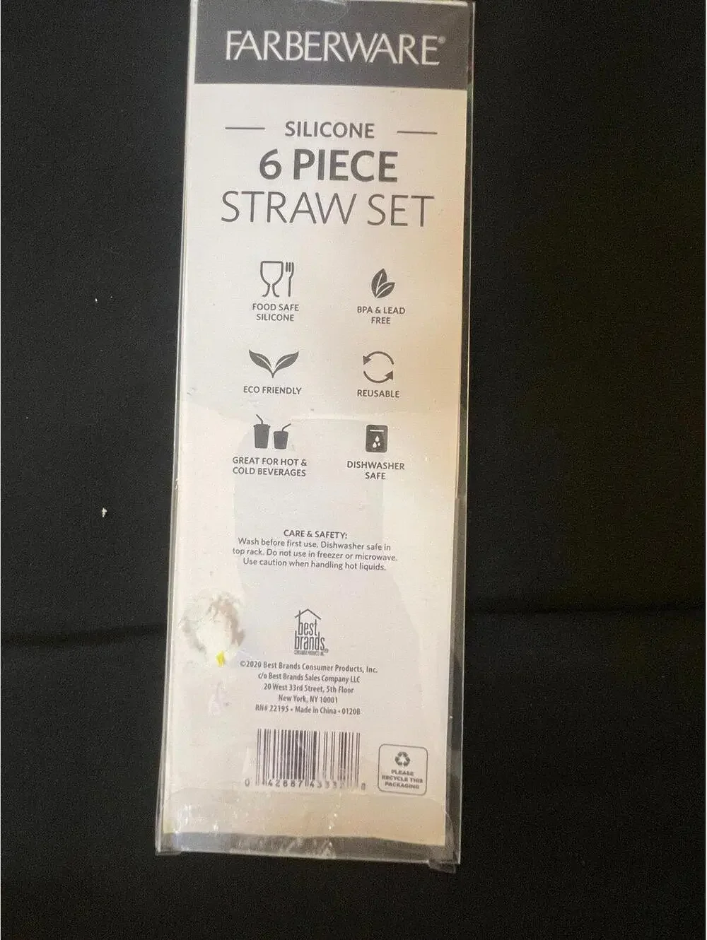 Farberware 6 Piece Large Eco Friendly Reusable Silicone Straw Set